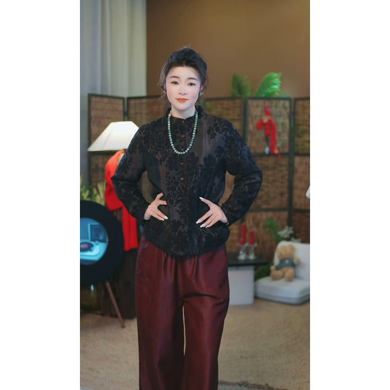 杯子家《真丝植绒蚕丝棉打底》秋冬保暖显瘦时尚大气上衣长袖款