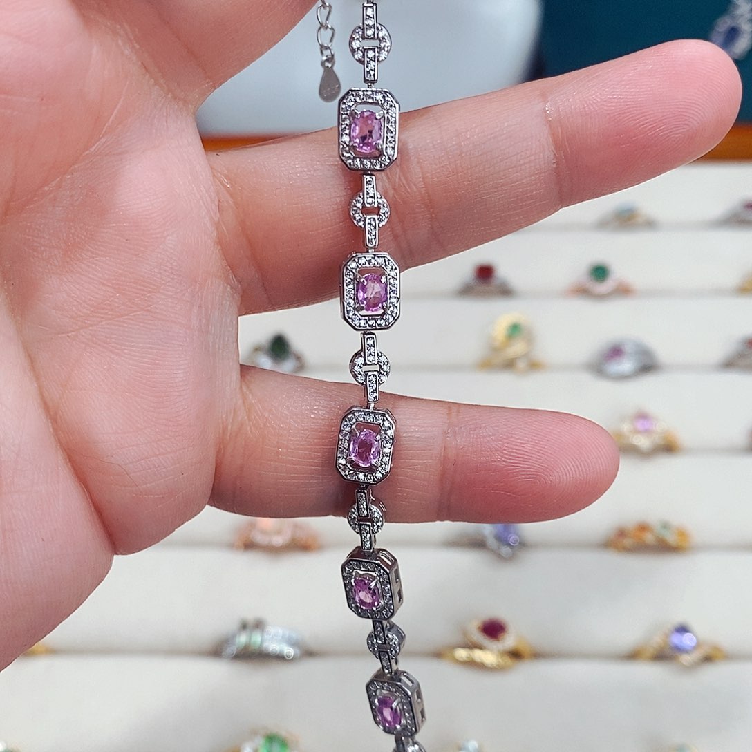 蓝宝石手链银S925镶嵌