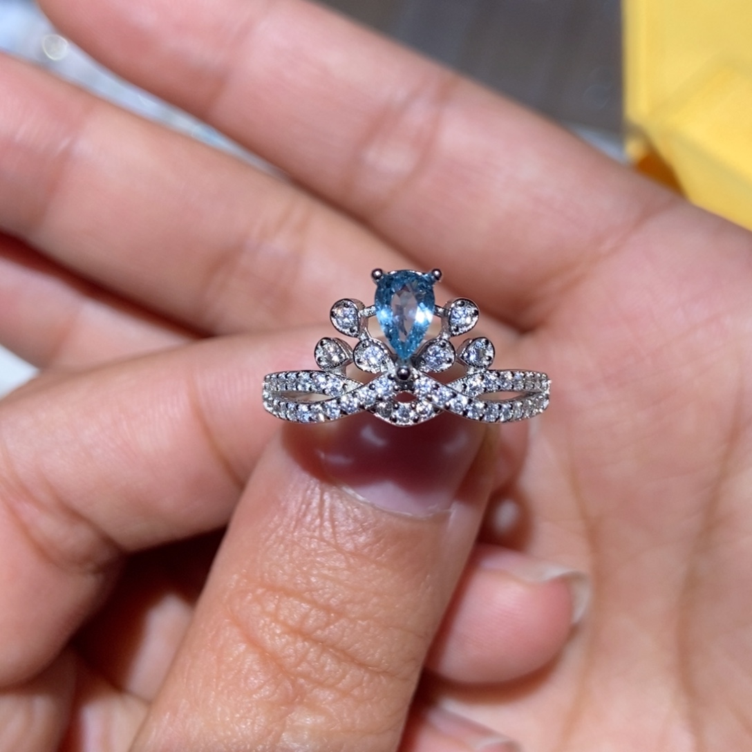 海蓝宝石戒指银S925镶嵌