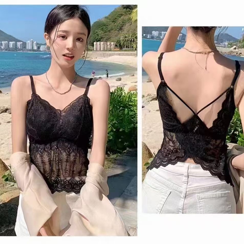 大码细带蕾丝美背性感轻奢夏季时尚打底优雅女人风百搭外穿背心