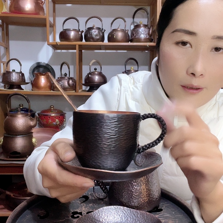 噔***噔贵金属紫铜纯铜咖啡杯3件