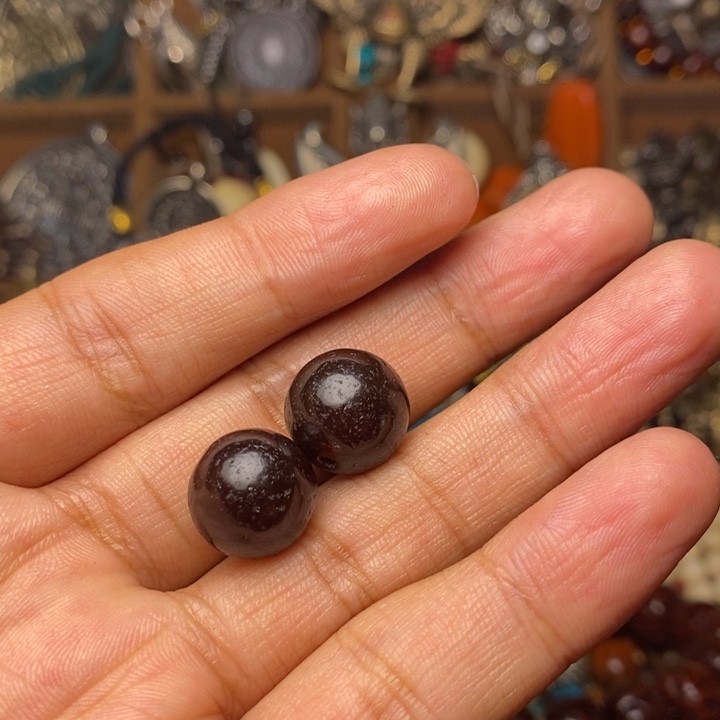 桃核手串唐球配珠一对