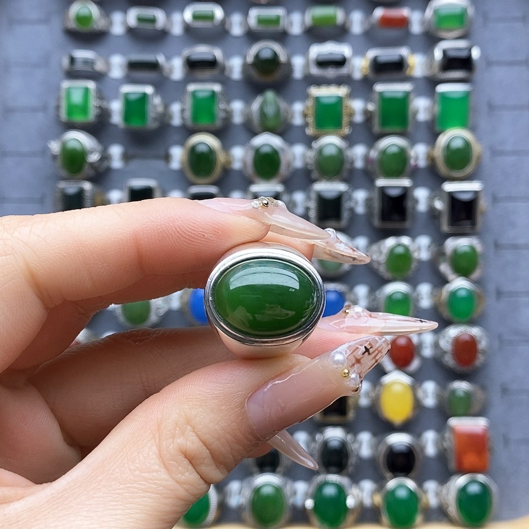 和田玉戒指银S925镶嵌用****7