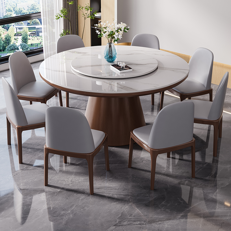 实木岩板餐桌椅2025新款酒店圆形餐桌民宿家用吃饭桌大圆桌带转盘