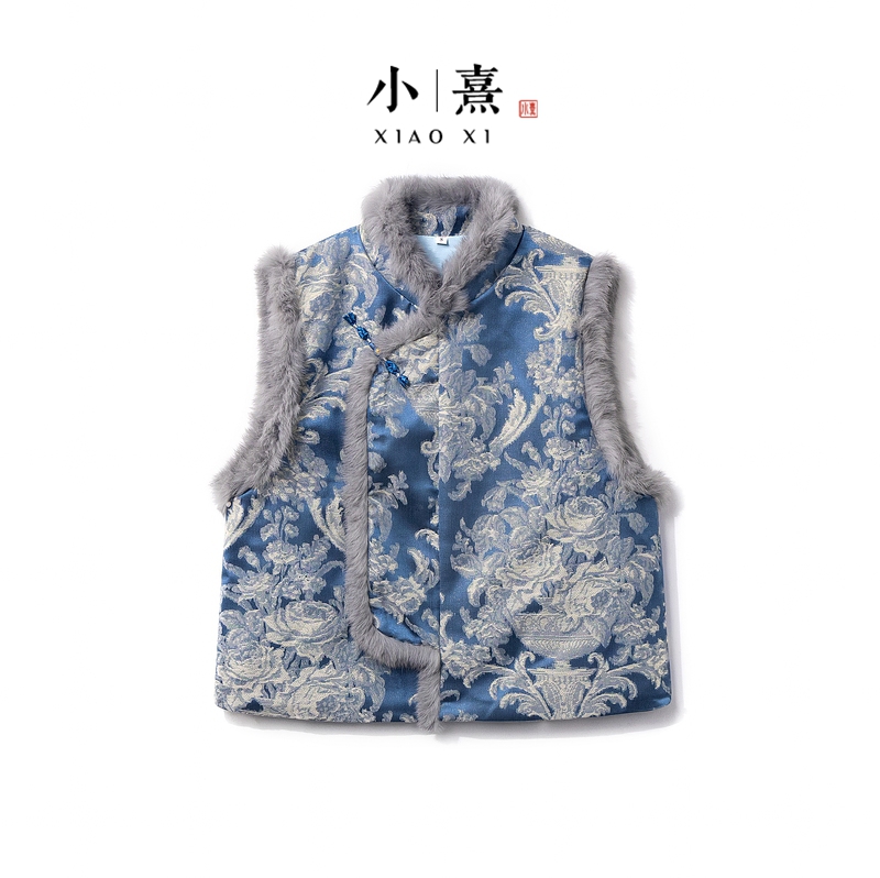 【婉青】冬季2025新款马甲女式新中式宽松提花国风加棉加厚上衣马夹