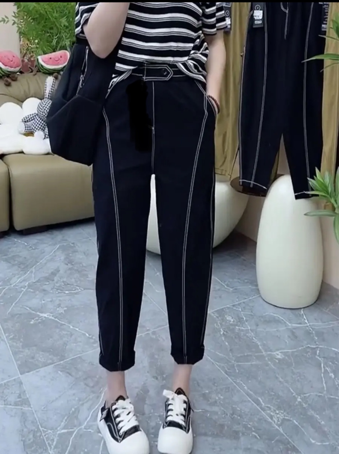 大码胖妹妹时尚休闲百搭显瘦明线高腰薄款八分老爹裤101