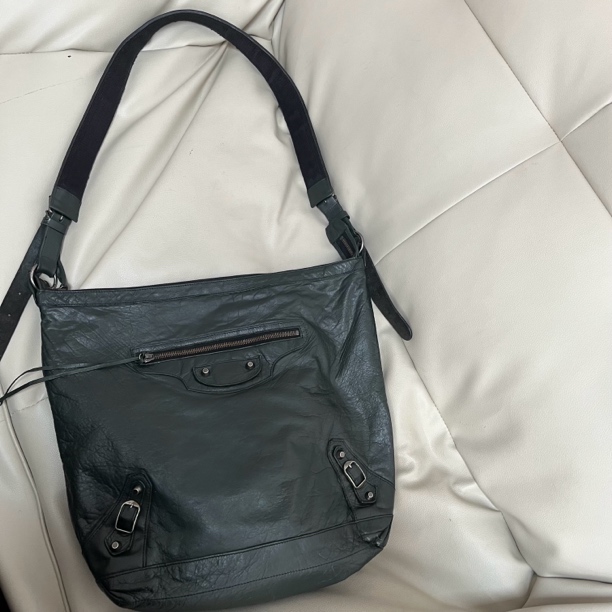 95新 Balenciaga/巴黎世家 墨绿色油蜡皮托特单肩斜挎包