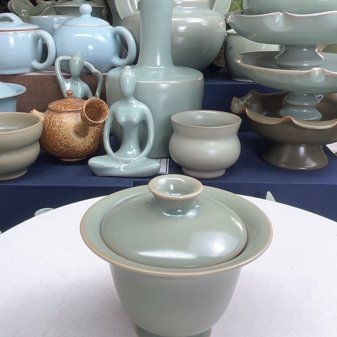 汝州汝瓷两才盖碗全手工微瑕