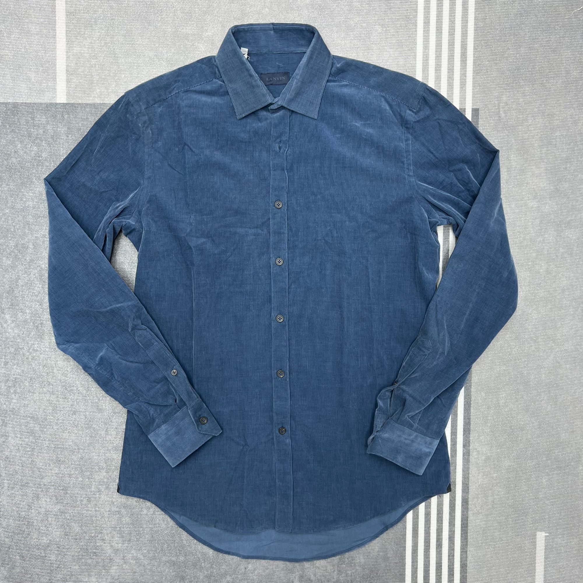 全新未使用 LANVIN 上衣长袖商务男士牛仔蓝温莎领衬衫衬