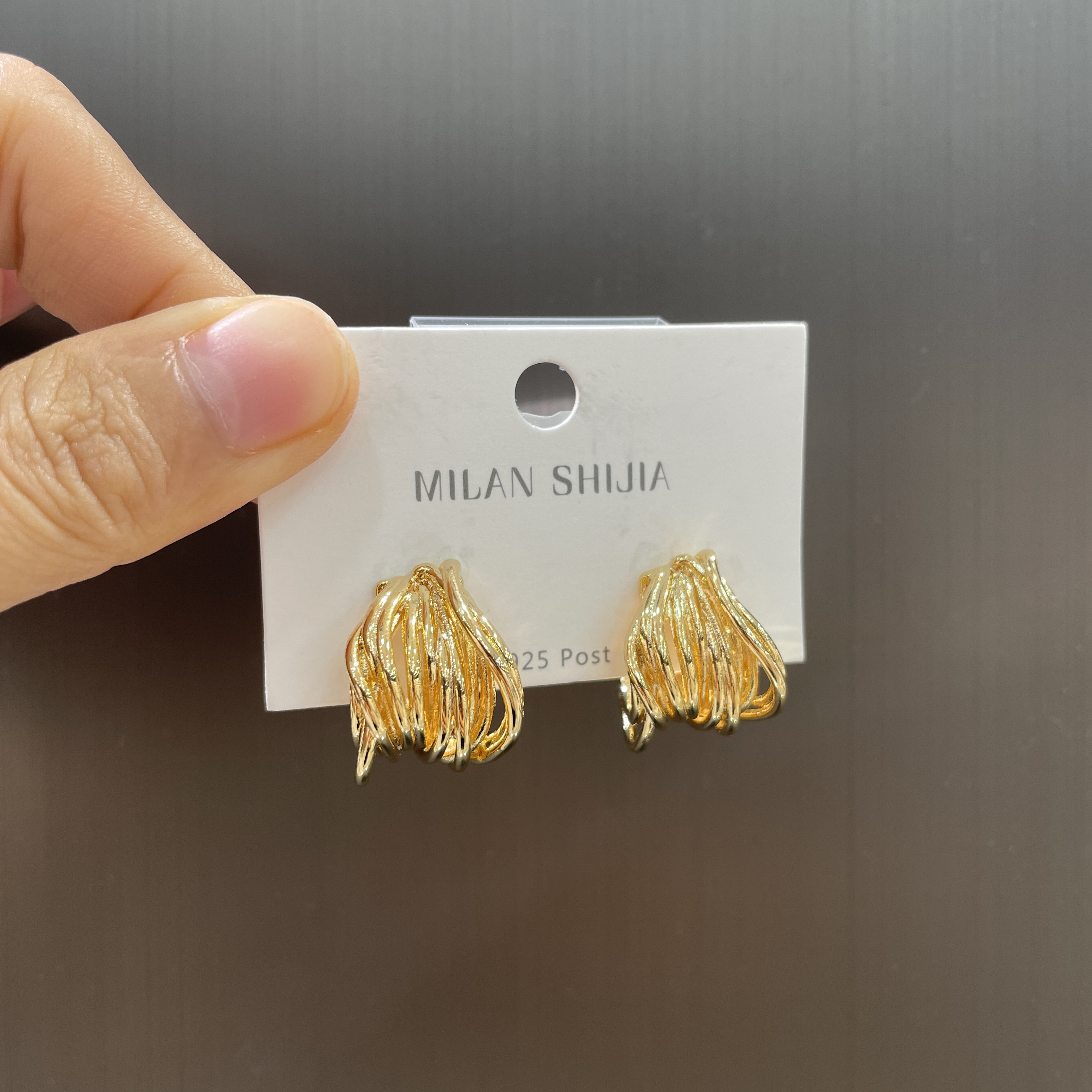 铜合金耳饰 金属风赛家c圈女复古金色气质小众耳钉精致轻奢