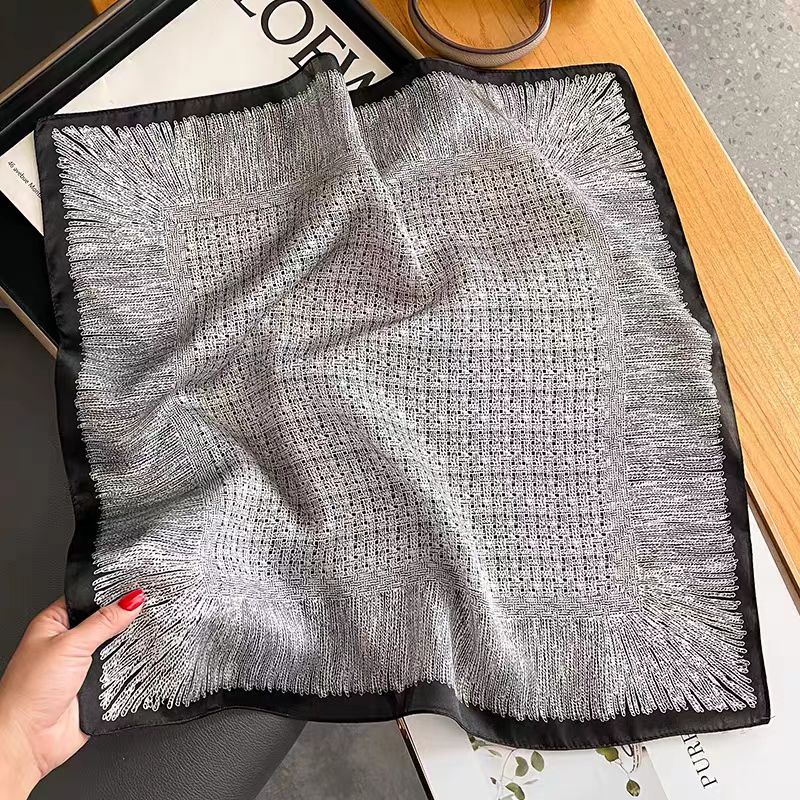 【90丝毛   奢侈灰】丝巾围巾高级披肩送礼复古国风双面9月