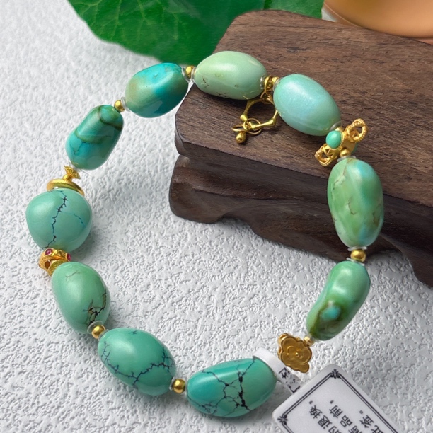 4400天然绿松石糖豆18K手串9-12mm