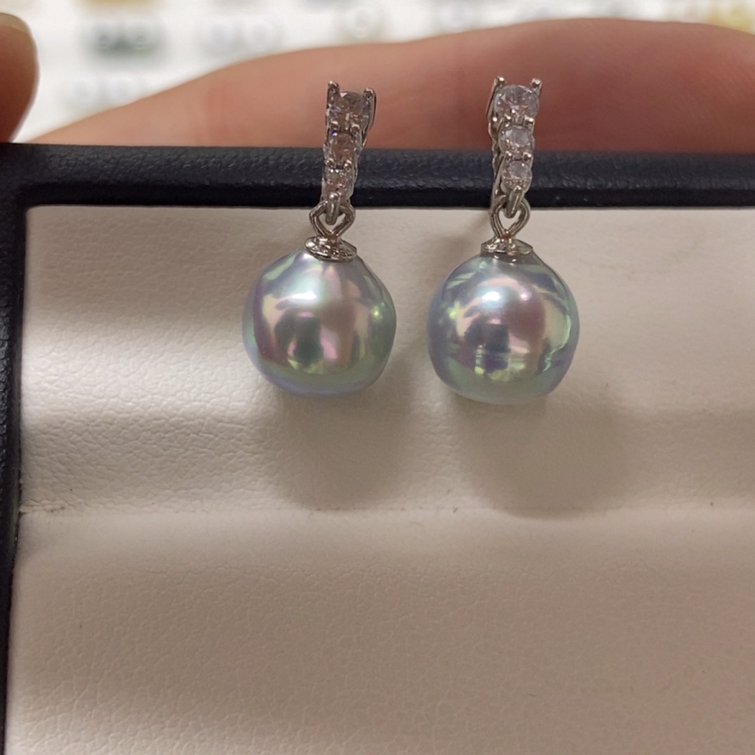 银S925镶嵌耳饰海水珍珠真多麻9mm不退换