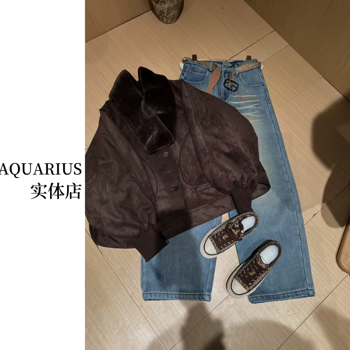 【AQUARIUS 】（法式派克）设计感围巾夹克羽绒服66181