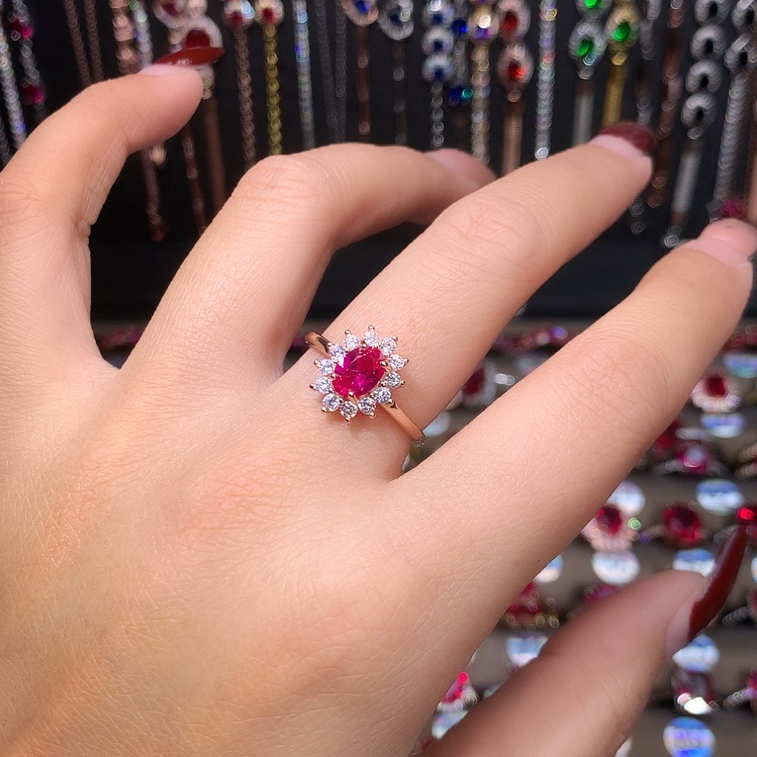 红宝石戒指银S925镶嵌57玫瑰金