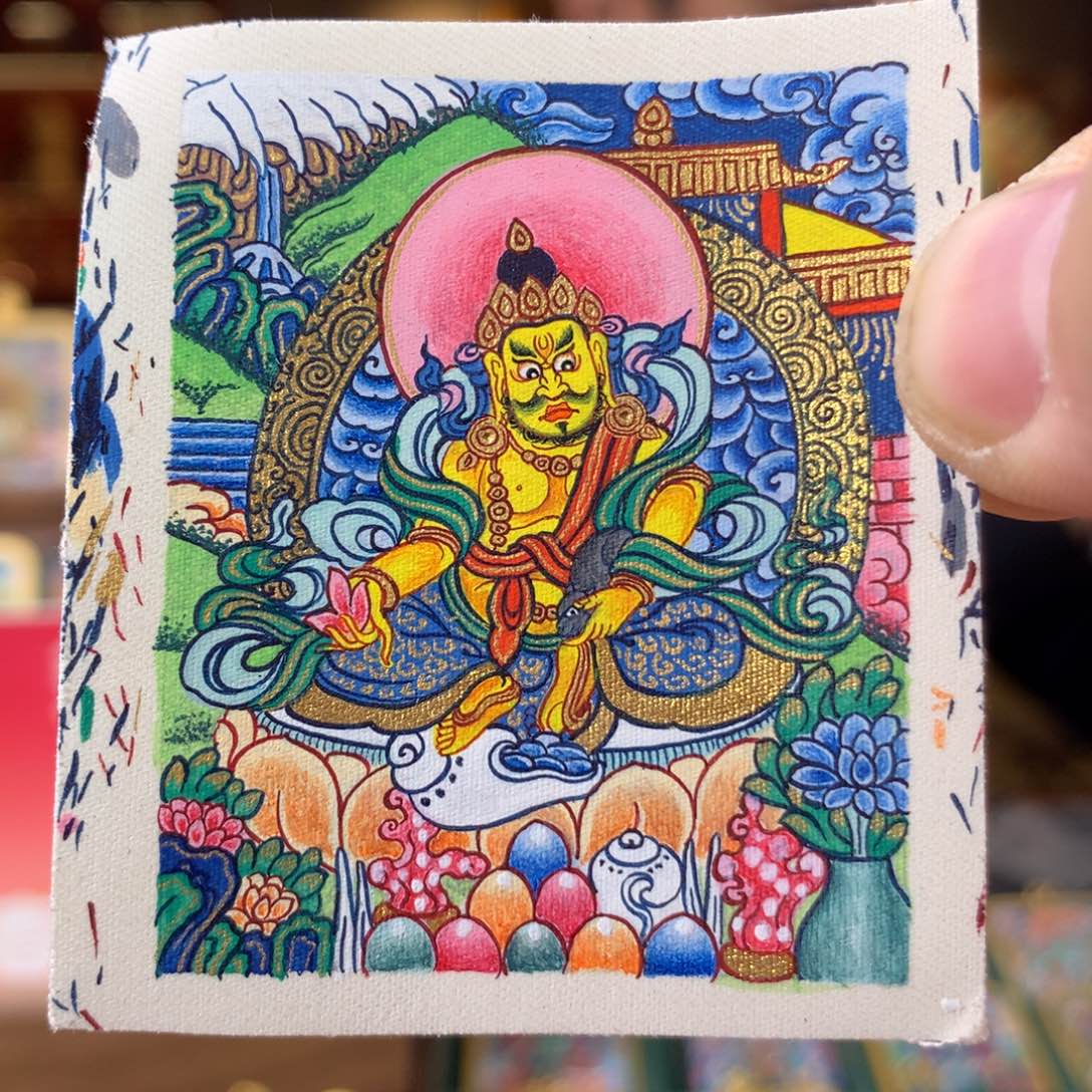 卷轴画热贡纯手绘唐卡黄财神（带壳子）