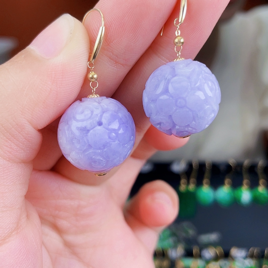 翡翠18K金镶嵌耳饰