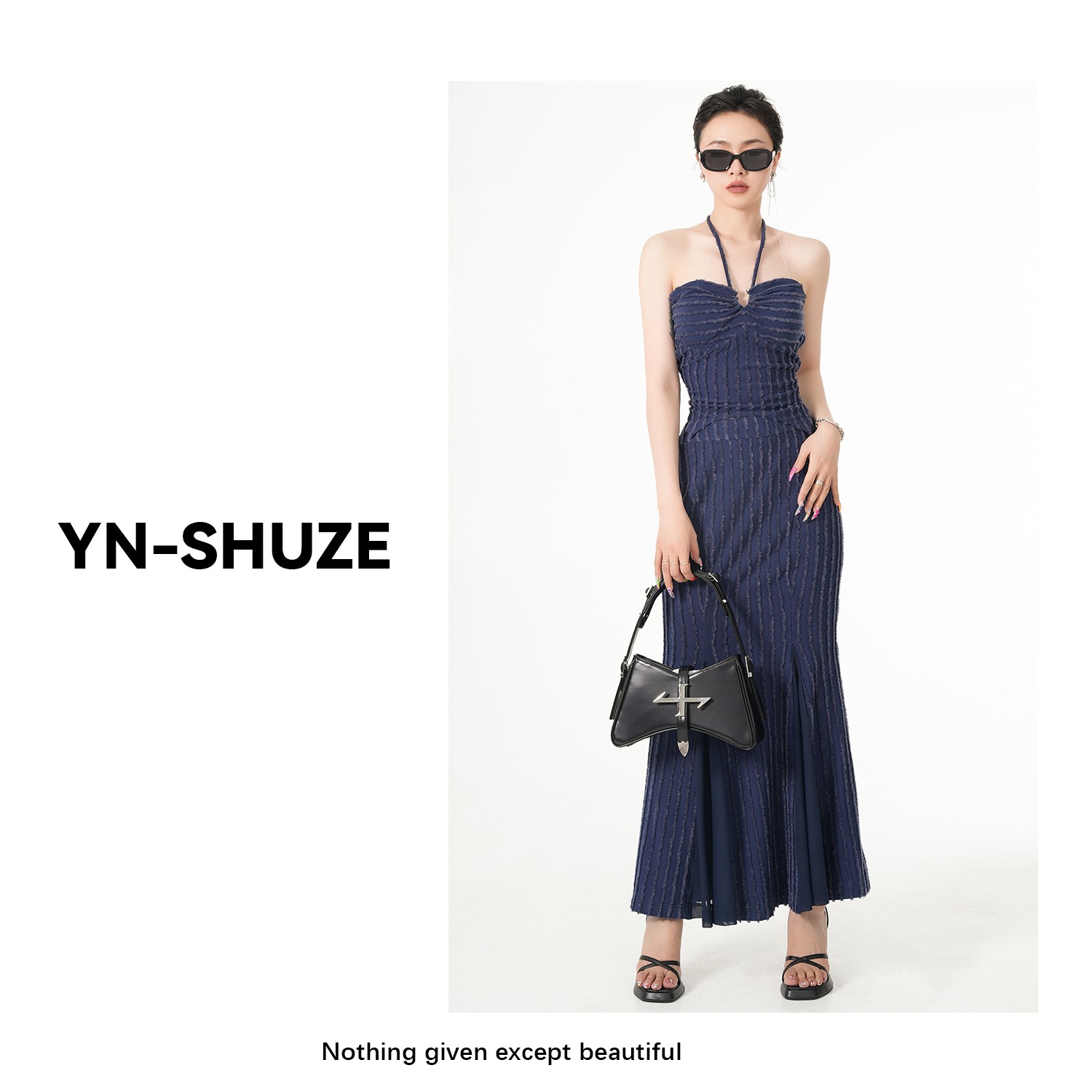 YN-SHUZE气质修身显瘦竖条纹设计感小众套装YNK233005