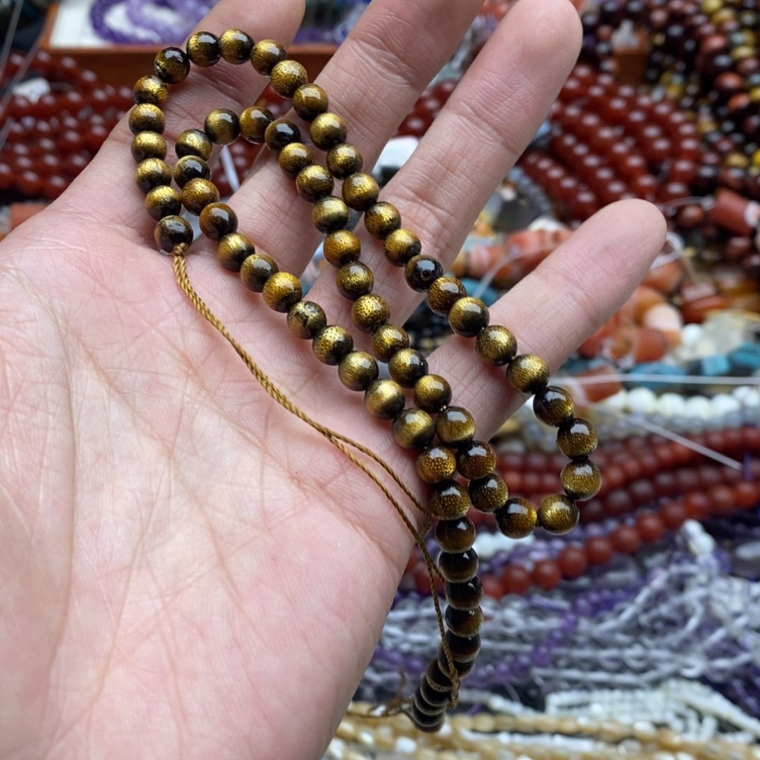 玛瑙/玉髓未镶嵌珠宝半成品一条天然6mm金柳圆珠