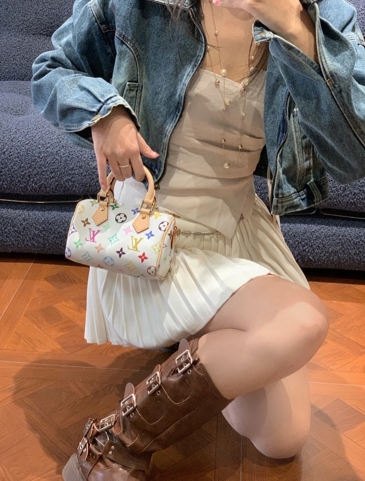 99新 LouisVuitton/路易威登 lv 白三彩speedynano/公价无/甄选