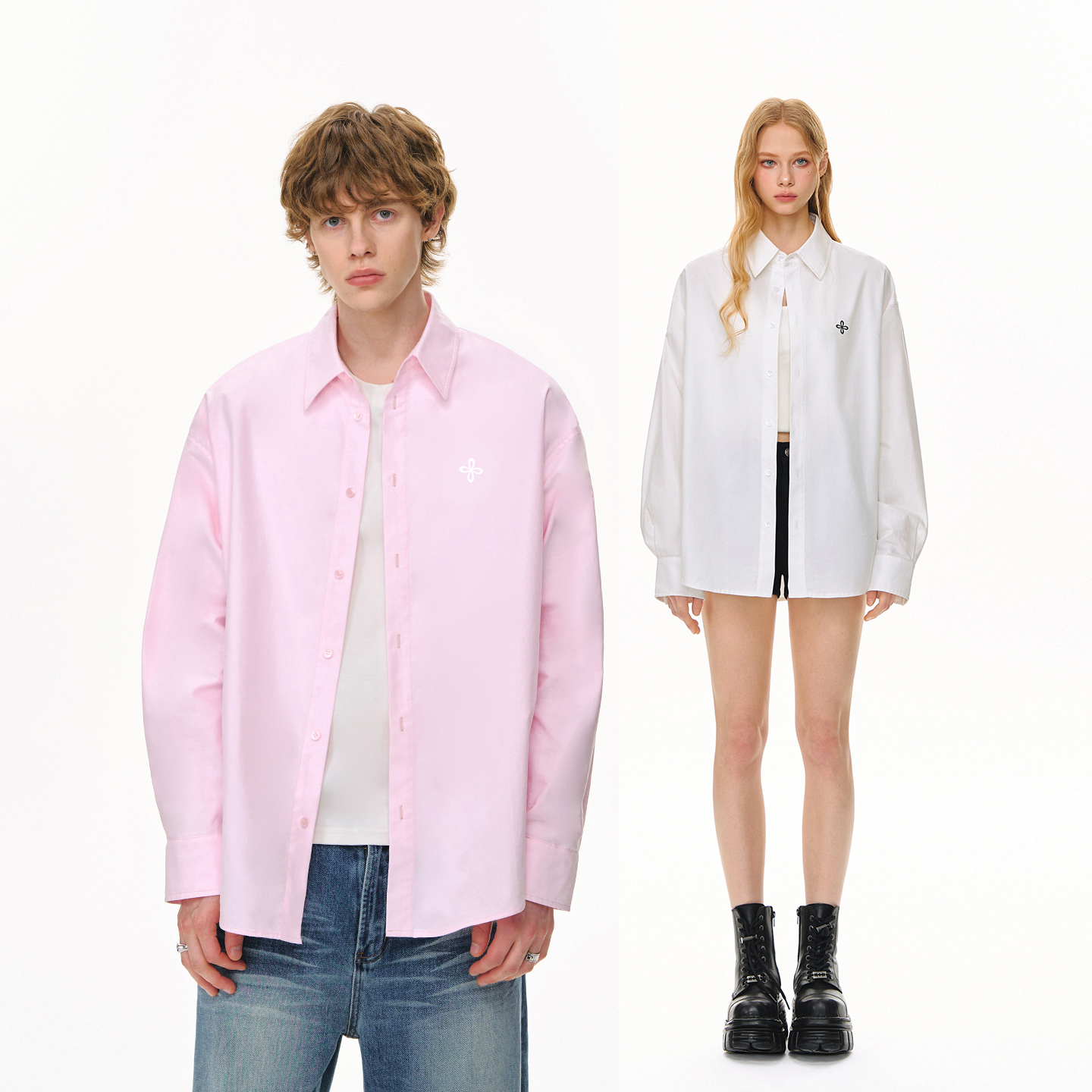 【明星同款】CLIMAX VISION高支纯棉牛津布十字花刺绣长袖衬衫