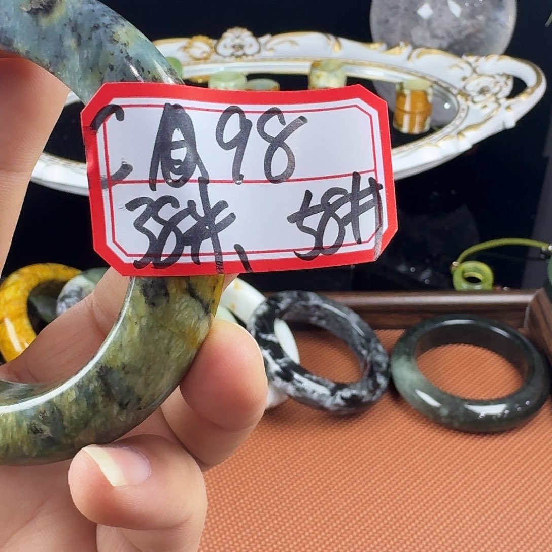 美***龄蛇纹石玉合金戒指