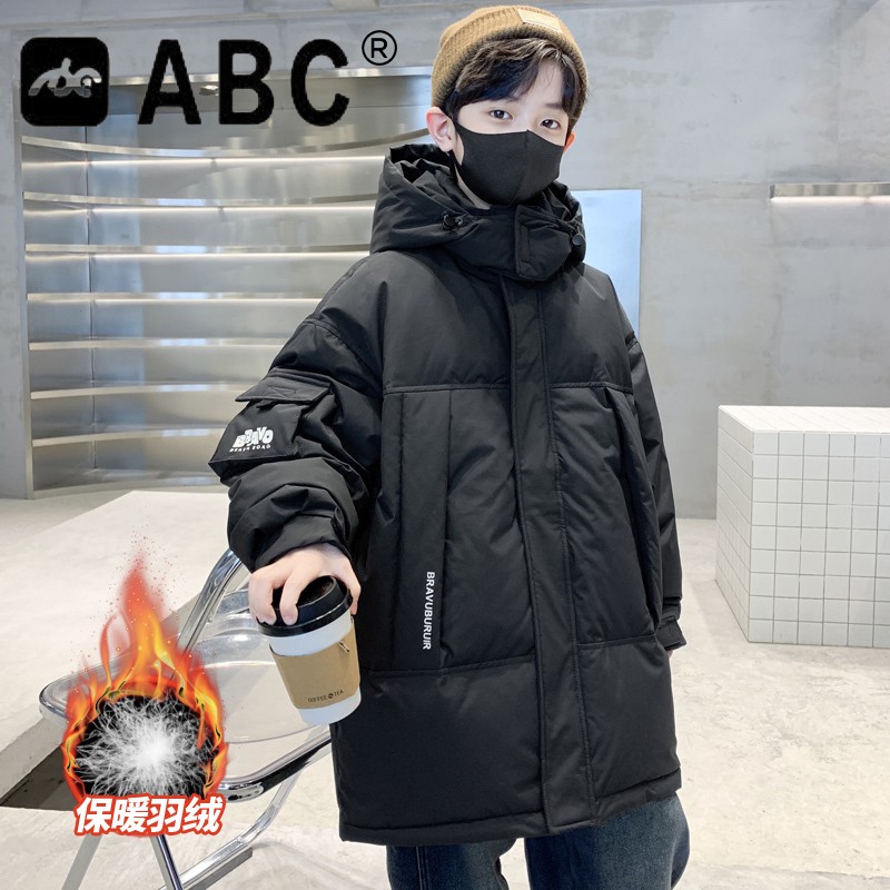 ABC儿童装男童羽绒服冬装新款中长款秋冬款外套男孩冬季加厚大童