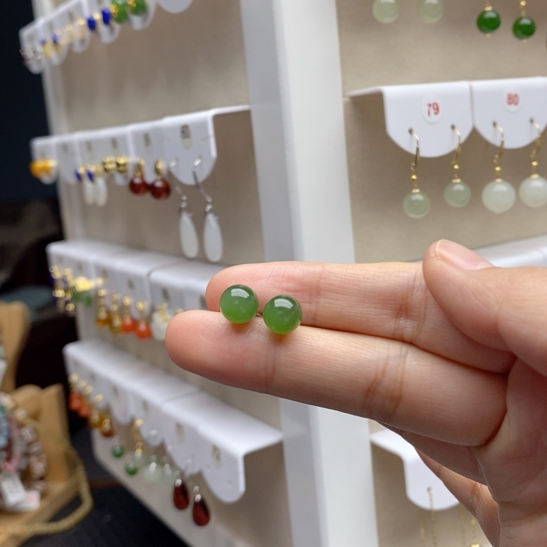 银S925镶嵌和田玉耳饰