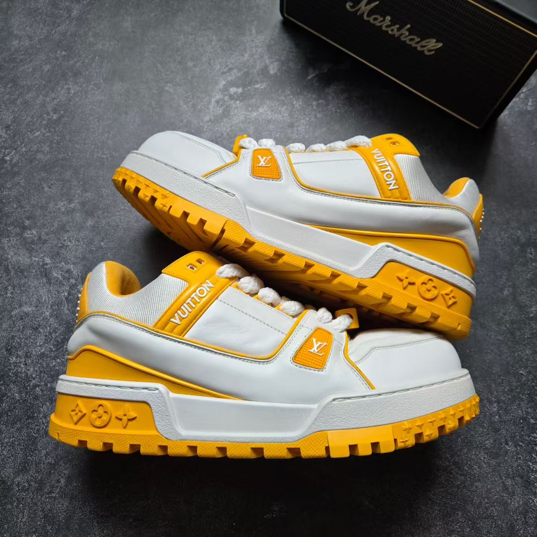 99新 LouisVuitton/路易威登 42.5码 TRAINER MAXI 白黄胖丁 鞋