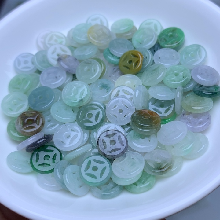 散珠翡翠卡10冰三彩金钱扣20个