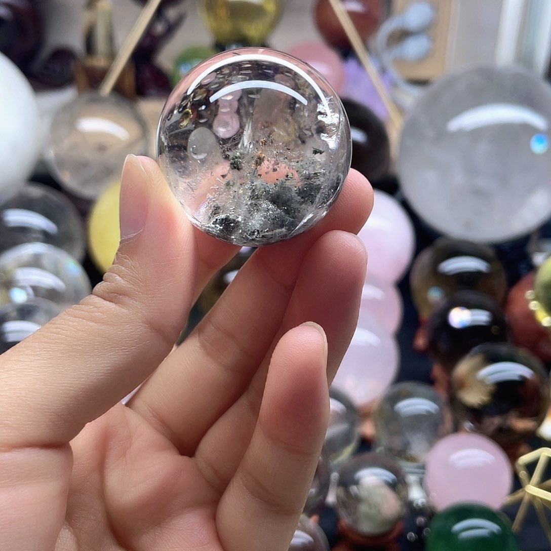 浦***生水晶珠宝半成品未镶嵌绿幽灵水胆卡3.67A412