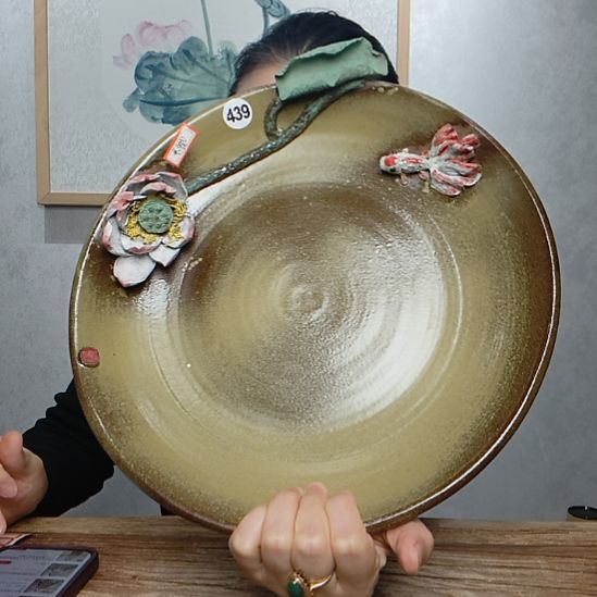 小***鸭粗砂不规则童趣系列作品连年有余大盘