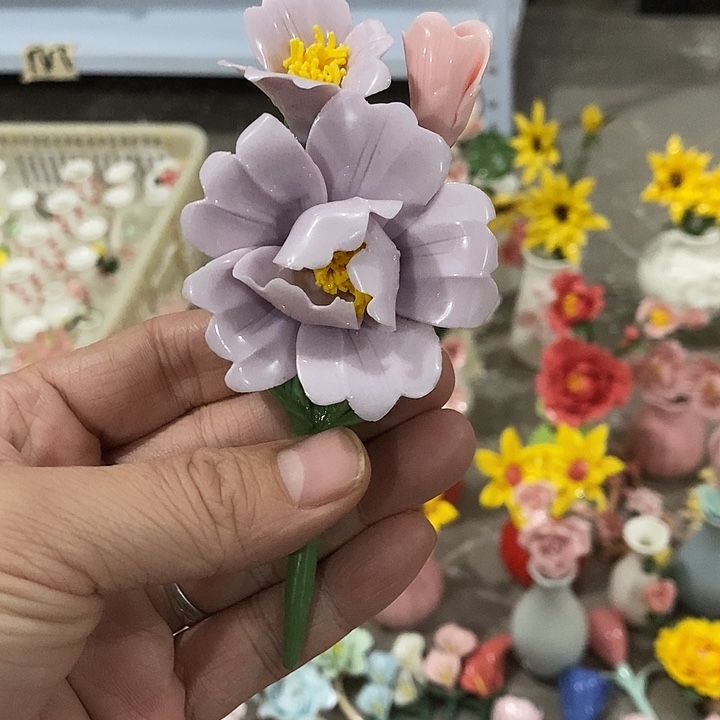 瓷片纯手工陶瓷花摆件瑕