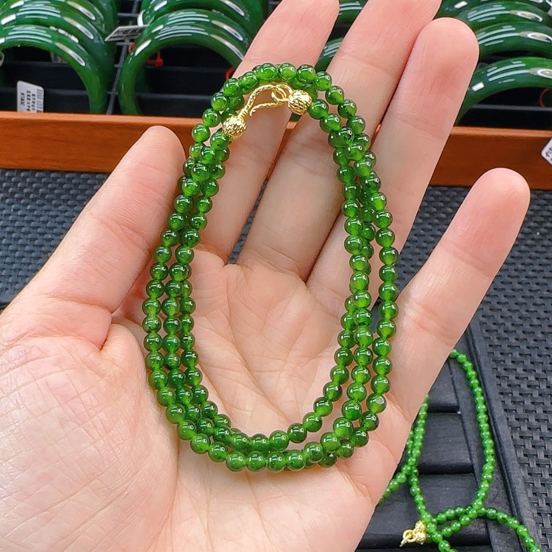 颈饰未镶嵌和田玉碧玉小米链卡4