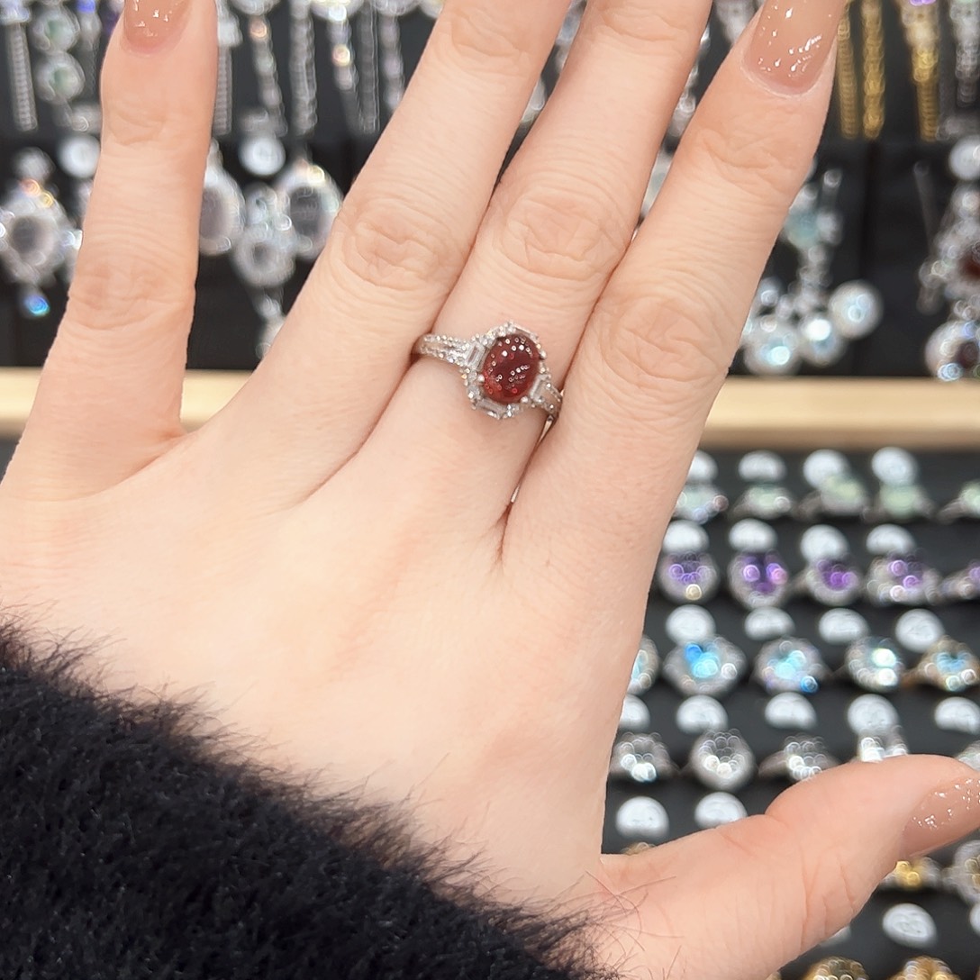 红宝石戒指银S925镶嵌戒指