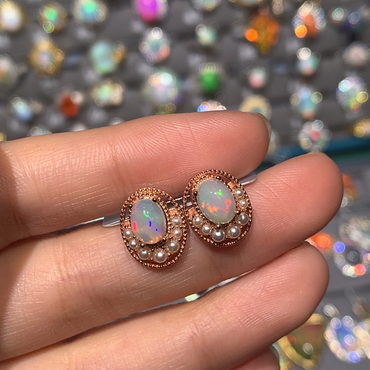 欧泊耳钉z银S925镶嵌欧泊