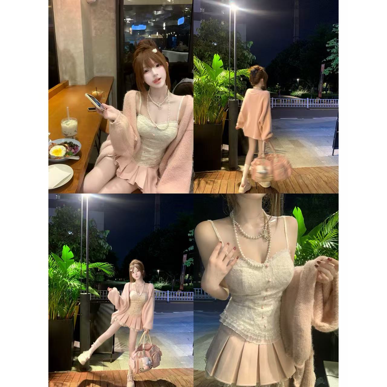 瑞茜·威瑟斯 软糖星球 秋季纯欲风显瘦吊带半裙毛衣外套R2387-1L