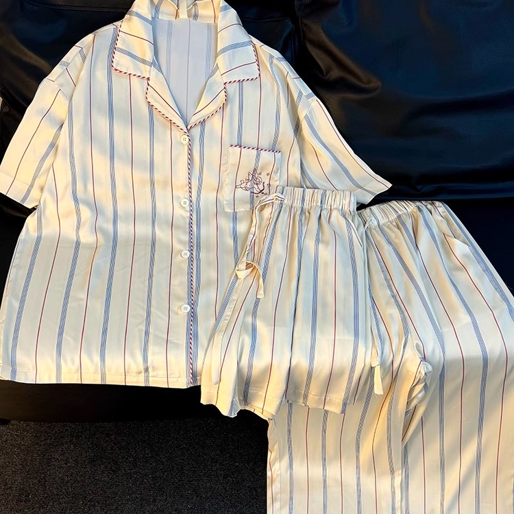 侘町2025年新款丘比特之箭冰丝短袖睡衣三件套女夏卡通家居服套装