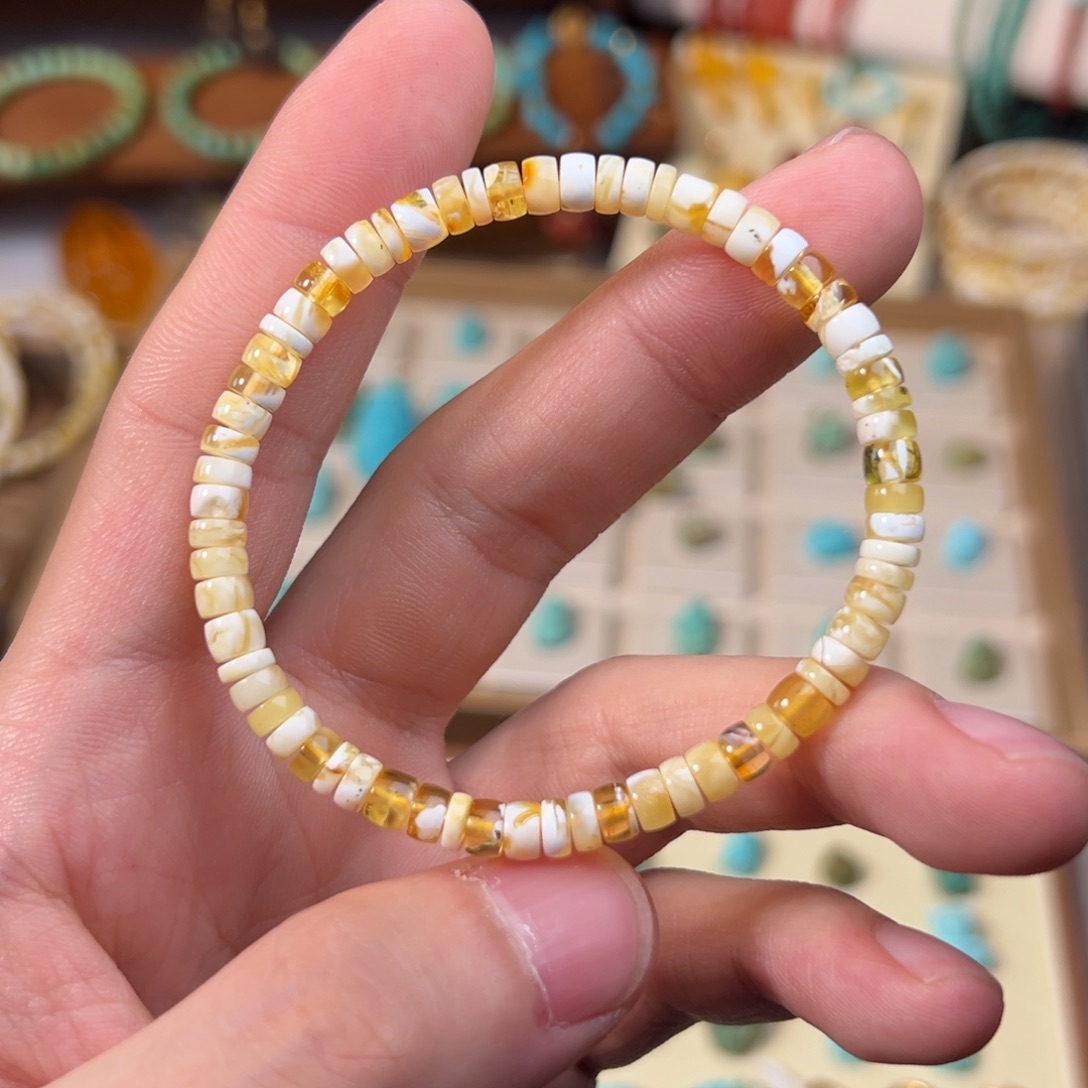 蜜蜡未镶嵌手链金瓷白溶洞拉丝5mm