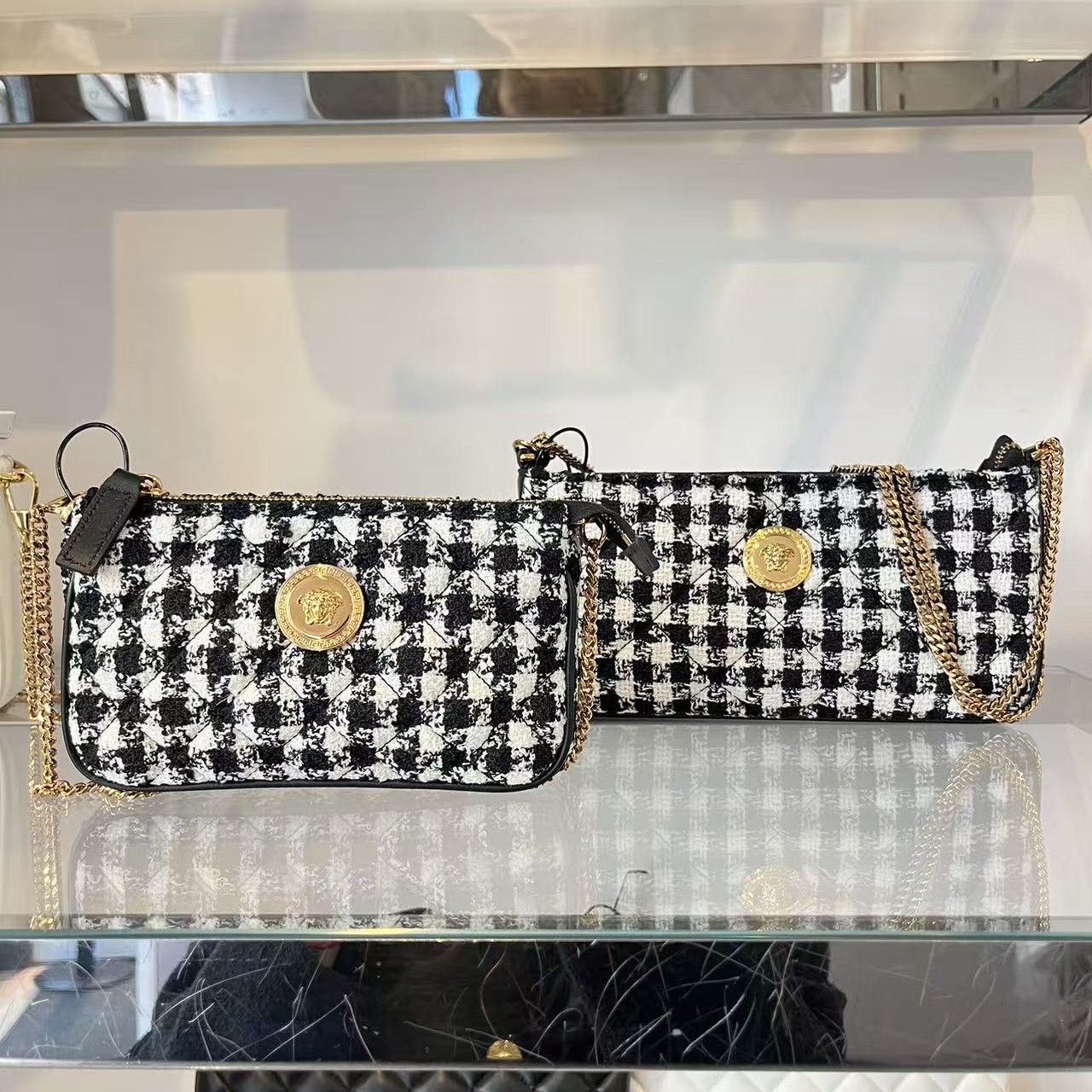未使用 VERSACE/范思哲 女包小香风格纹链条单肩斜挎包