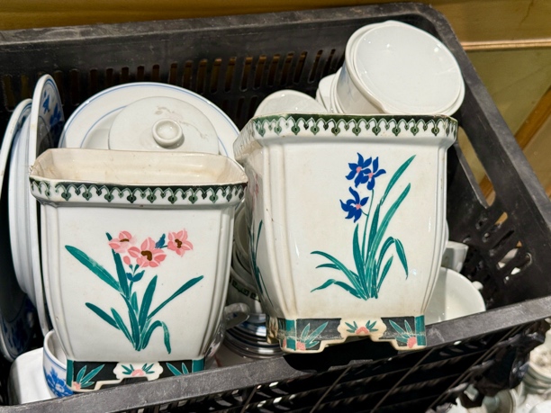 醴陵釉下手绘  花盆一对 