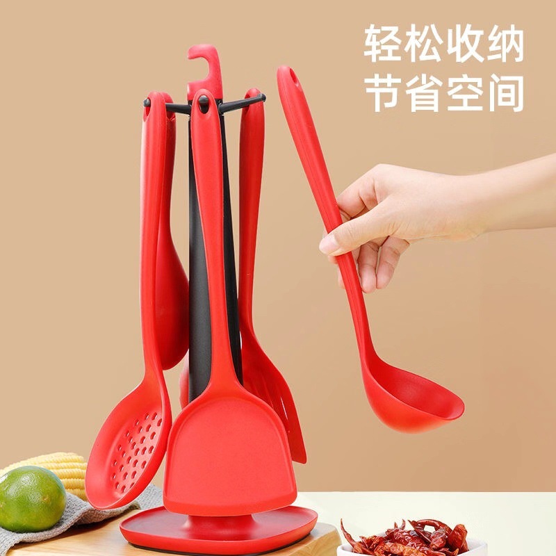 新疆包邮到家硅胶厨具锅铲炒菜铲子炒勺汤勺漏勺饭勺不伤锅收纳架