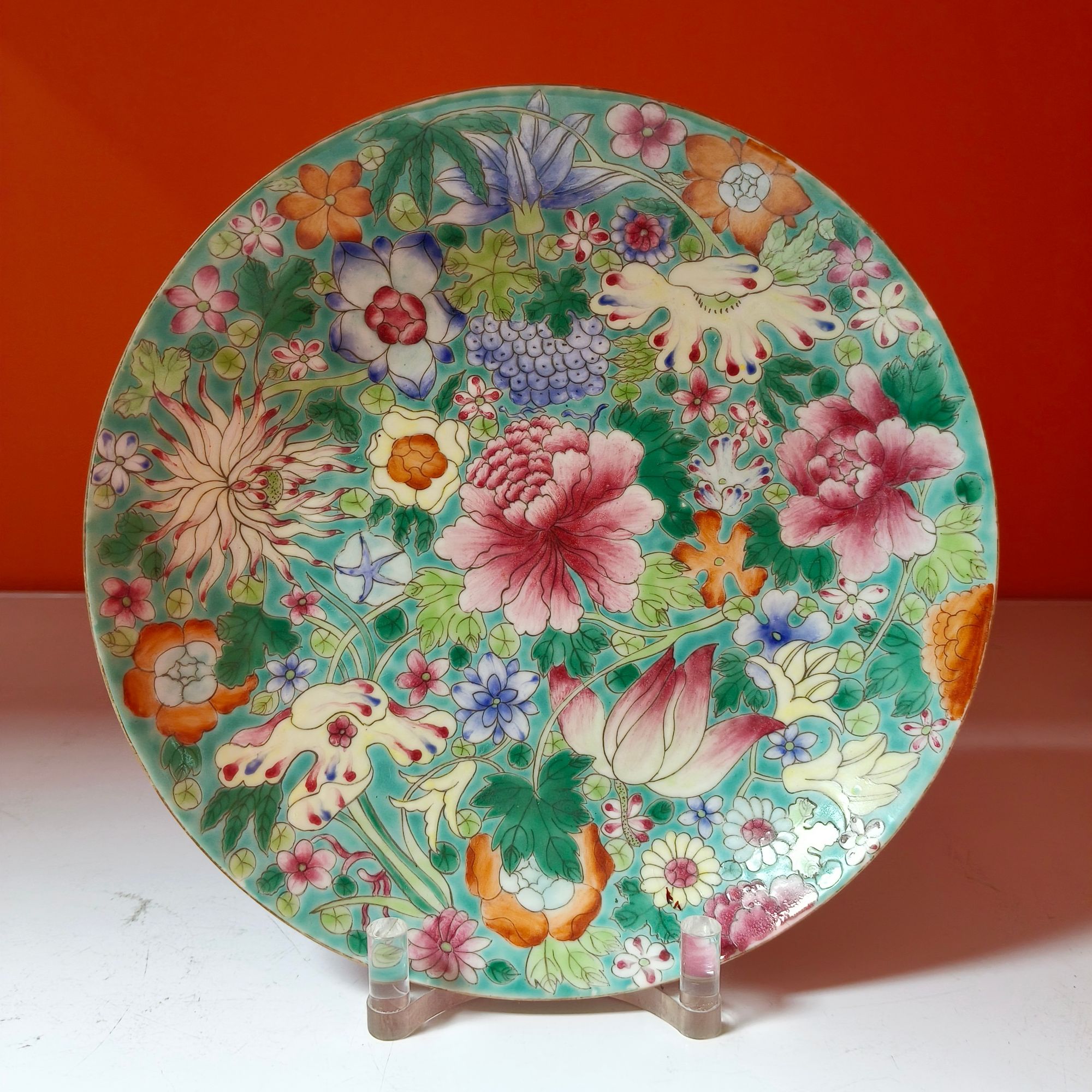 清晚期 粉彩百花不落地纹盘