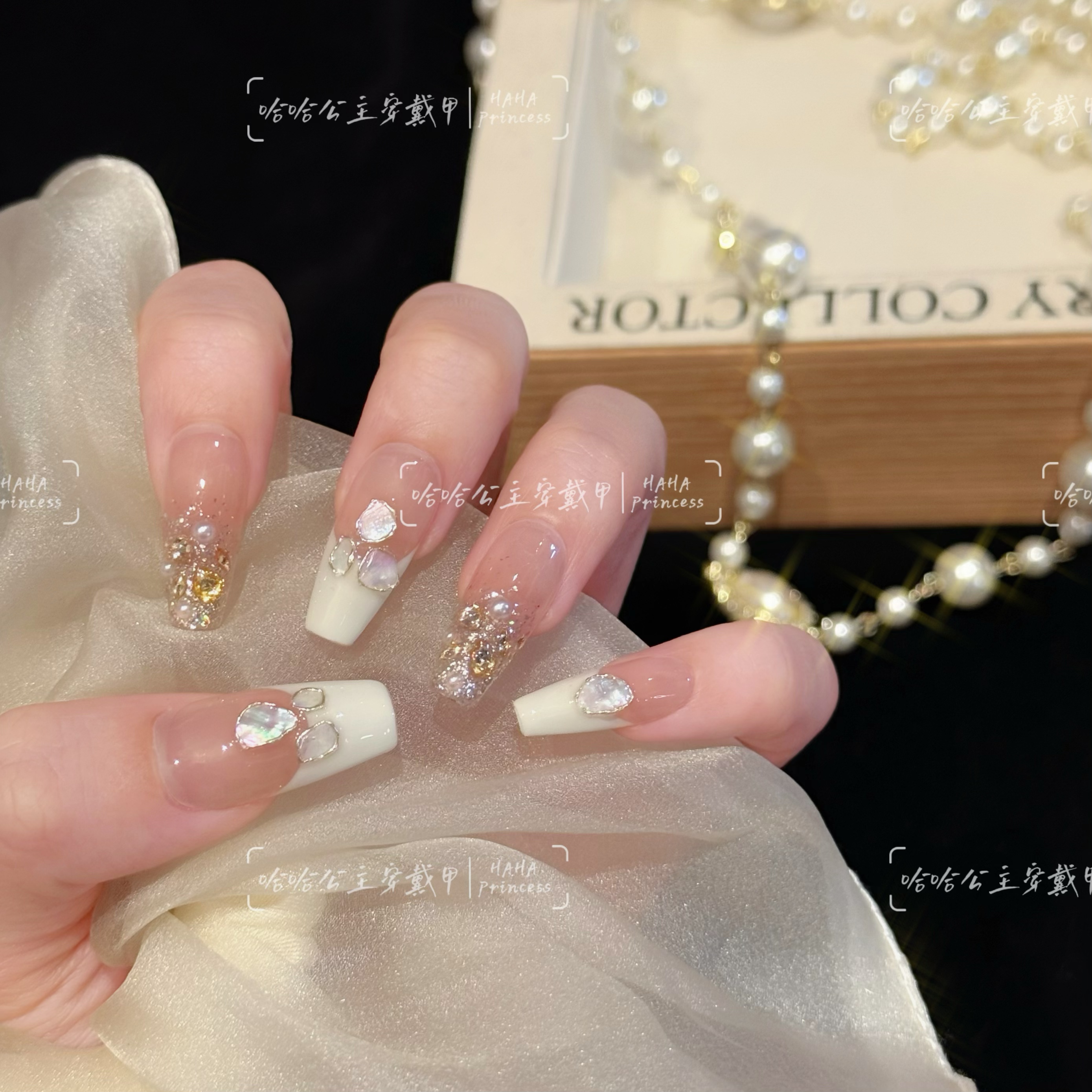 贝母之恋-纯手工穿戴甲10片-可重复佩戴-送工具包