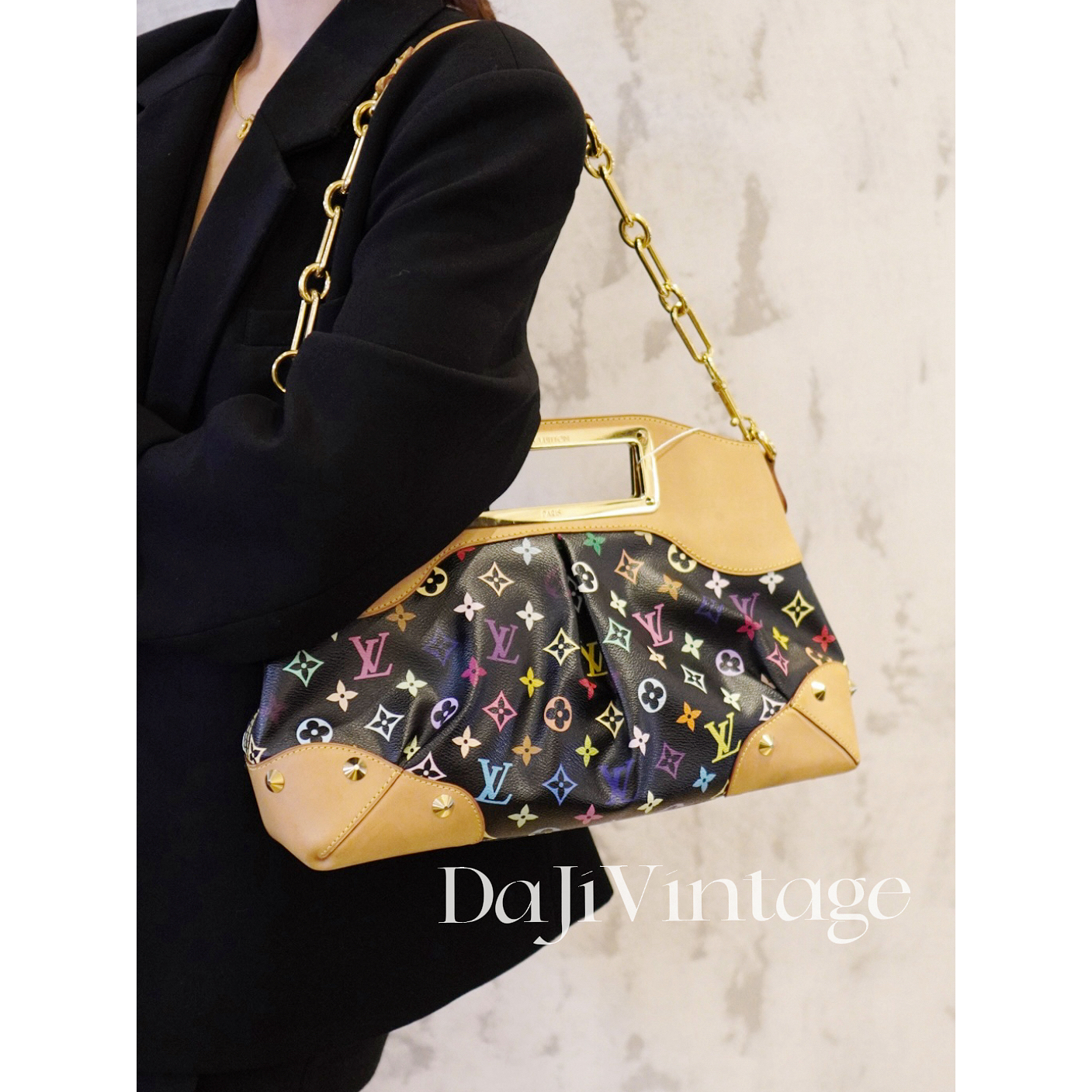 95新 LouisVuitton/路易威登 大吉中古/黑三彩judy单肩包