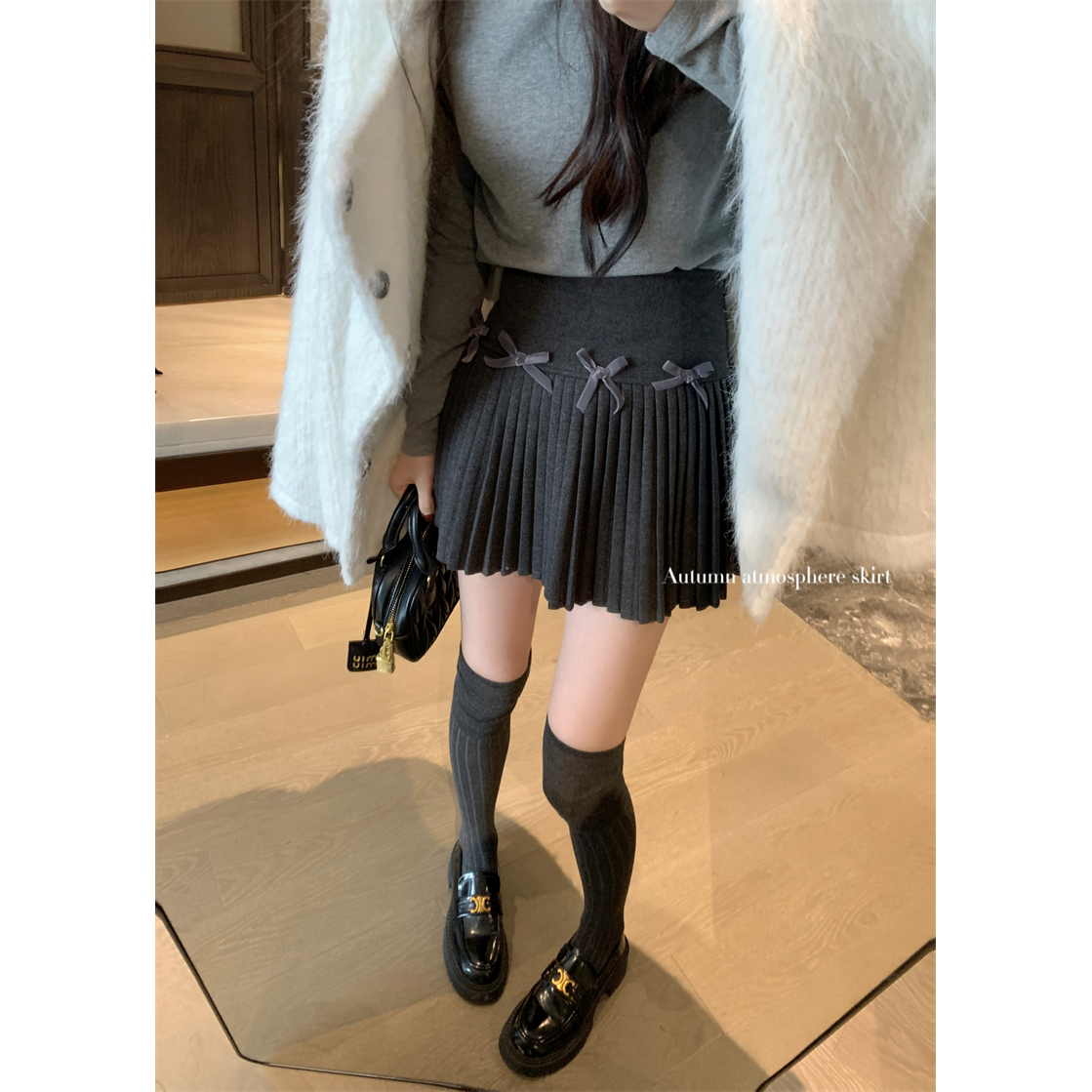 【现货】大码设计感蝴蝶结毛呢百褶裙a字半身裙女显瘦芭蕾裙2637