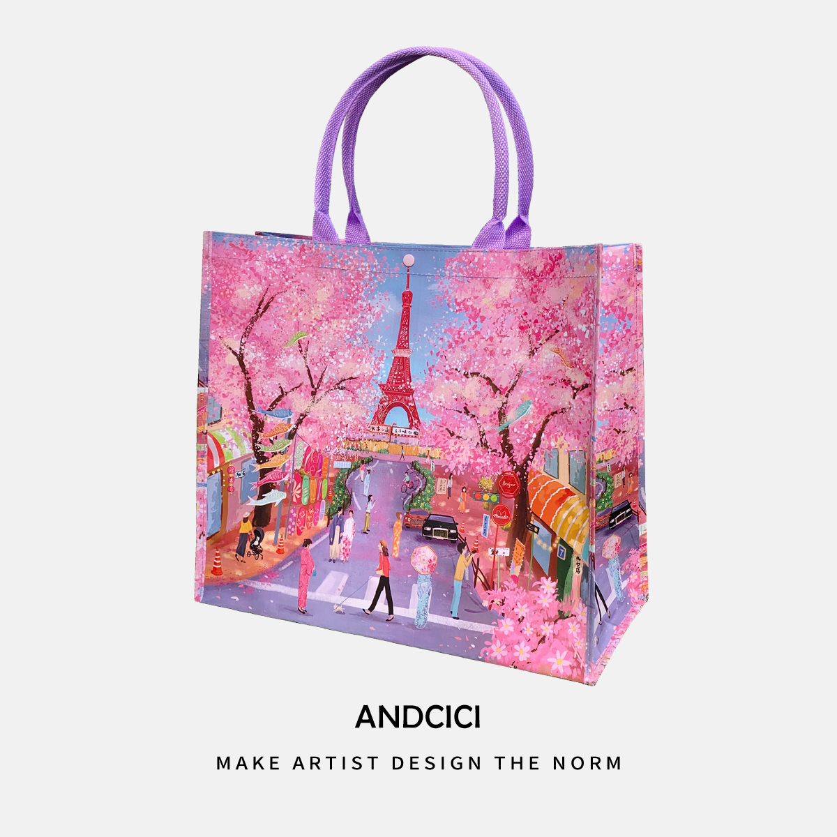 浪漫樱花~花开富贵~设计师款复古防水手提袋托特购物包