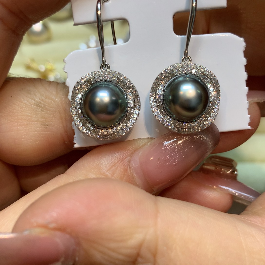 海水珍珠耳饰银S925镶嵌