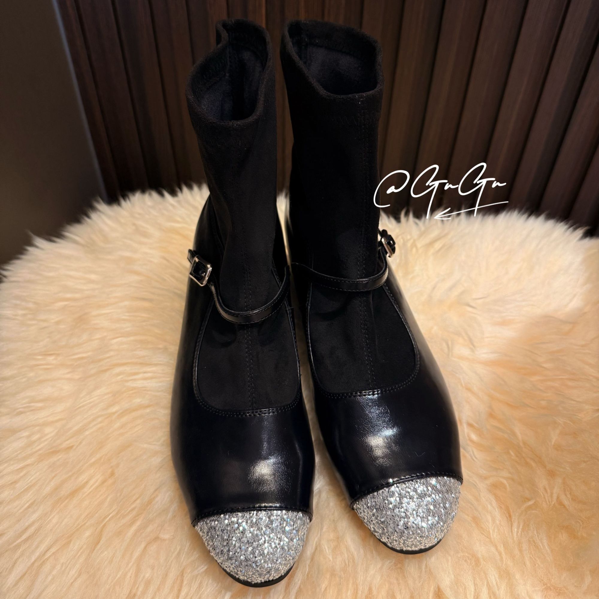 【古古】【星路】贴钻亮闪闪内增高百搭时装靴高级牛皮靴 G25497