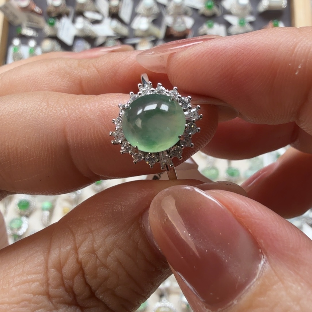 翡翠银S925镶嵌戒指8013